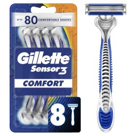 Gillette Sensor3 Men's Disposable Razor;  8 Razors - Gillette