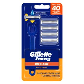 Gillette Sensor3 Refillable Razor for Men;  1 Razor Handle;  4 Razor Blade Refills - Gillette