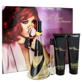 Reb'l Fleur by Rihanna Gift Set -- 3.4 oz Eau De Parfum Spray + 3 oz Body Lotion + 3 oz Shower Gel + .34 oz Mini EDP Spray - Women